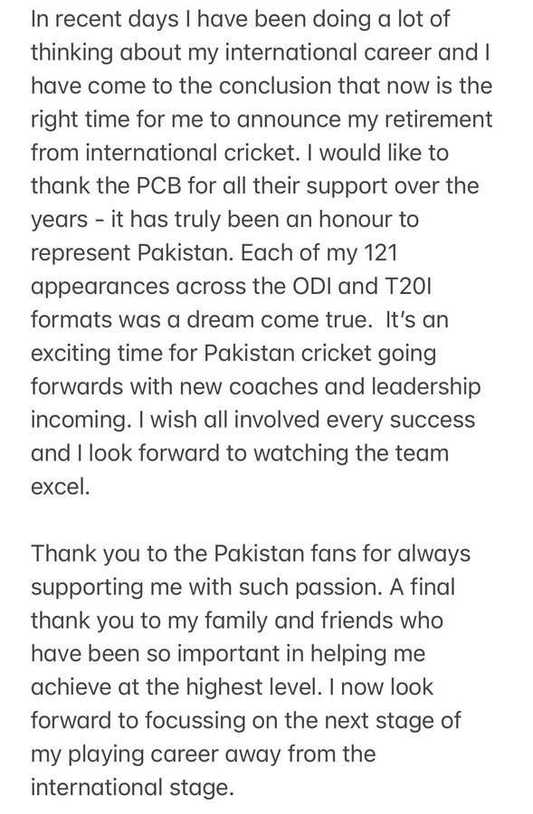 Imad Wasim Bids Farewell to International Cricket
